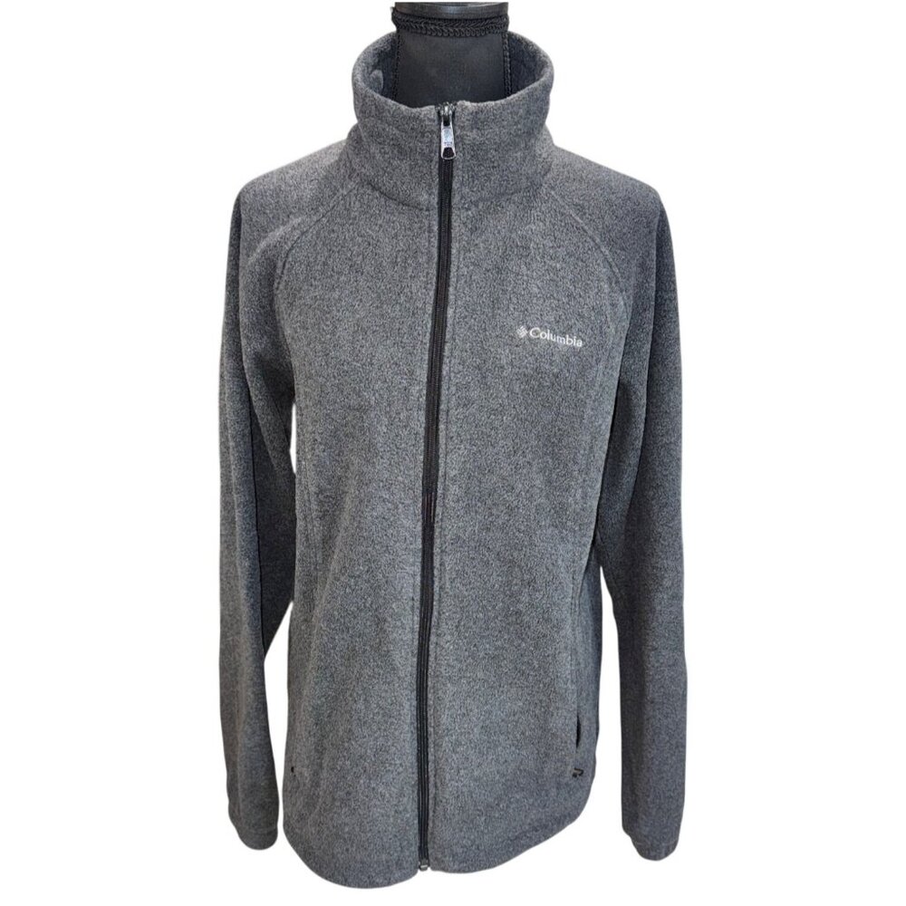 Columbia Women L Gray Full-Zip Fleece Jacket Outdoors Hiking Athleisure Athletic